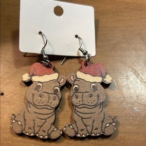 Cute Hippo Earrings with Santa Hat